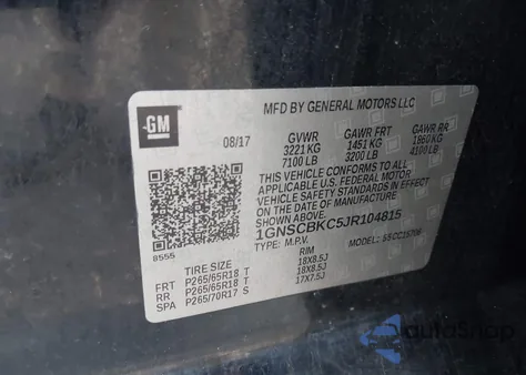 2018 Chevrolet Tahoe Lt z USA, uszkodzony, nr VIN 1GNSCBKC5JR104815